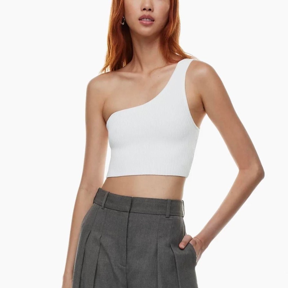 Aritzia Babaton one shoulder ribbed tank top in white - Picture 2 of 6